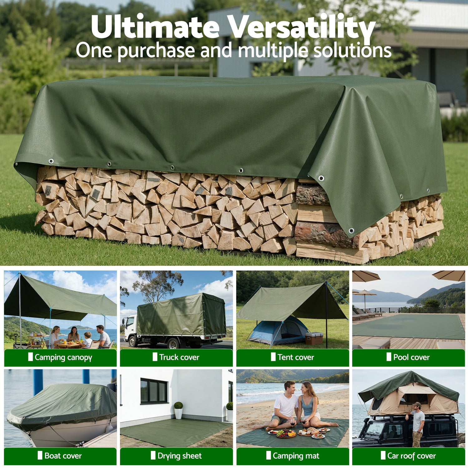 Instahut 2x3m Tarp Tarpaulin 600GSM Camping Canvas Heavy Duty Water Resistant-Outdoor Recreation > Camping > Caravan Accessories-PEROZ Accessories