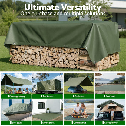 Instahut 2x3m Tarp Tarpaulin 600GSM Camping Canvas Heavy Duty Water Resistant-Outdoor Recreation > Camping > Caravan Accessories-PEROZ Accessories