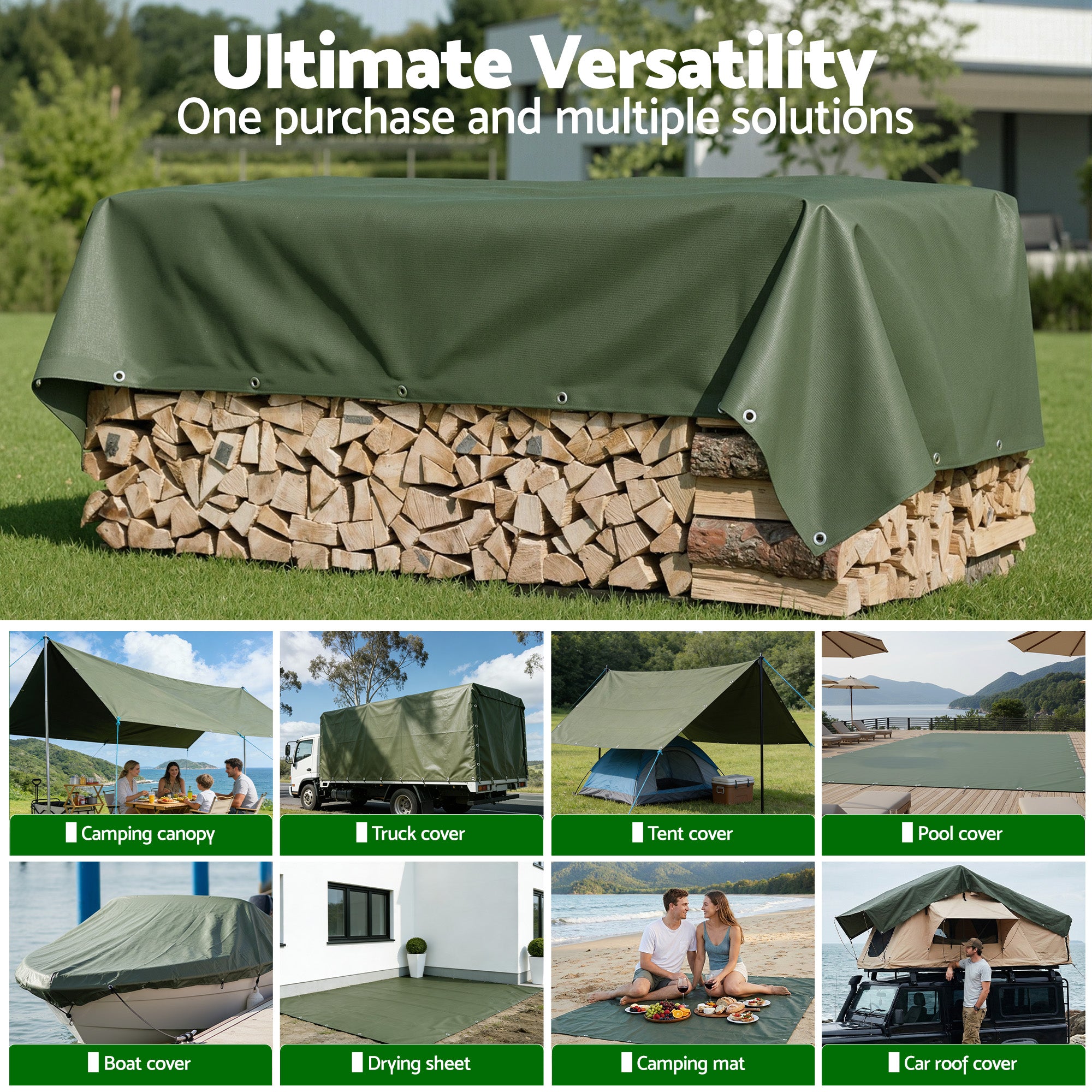 Instahut 3x4m Tarp Tarpaulin 600GSM Camping Canvas Heavy Duty Water Resistant-Outdoor Recreation > Camping > Caravan Accessories-PEROZ Accessories