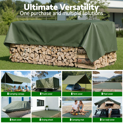 Instahut 3x4m Tarp Tarpaulin 600GSM Camping Canvas Heavy Duty Water Resistant-Outdoor Recreation > Camping > Caravan Accessories-PEROZ Accessories