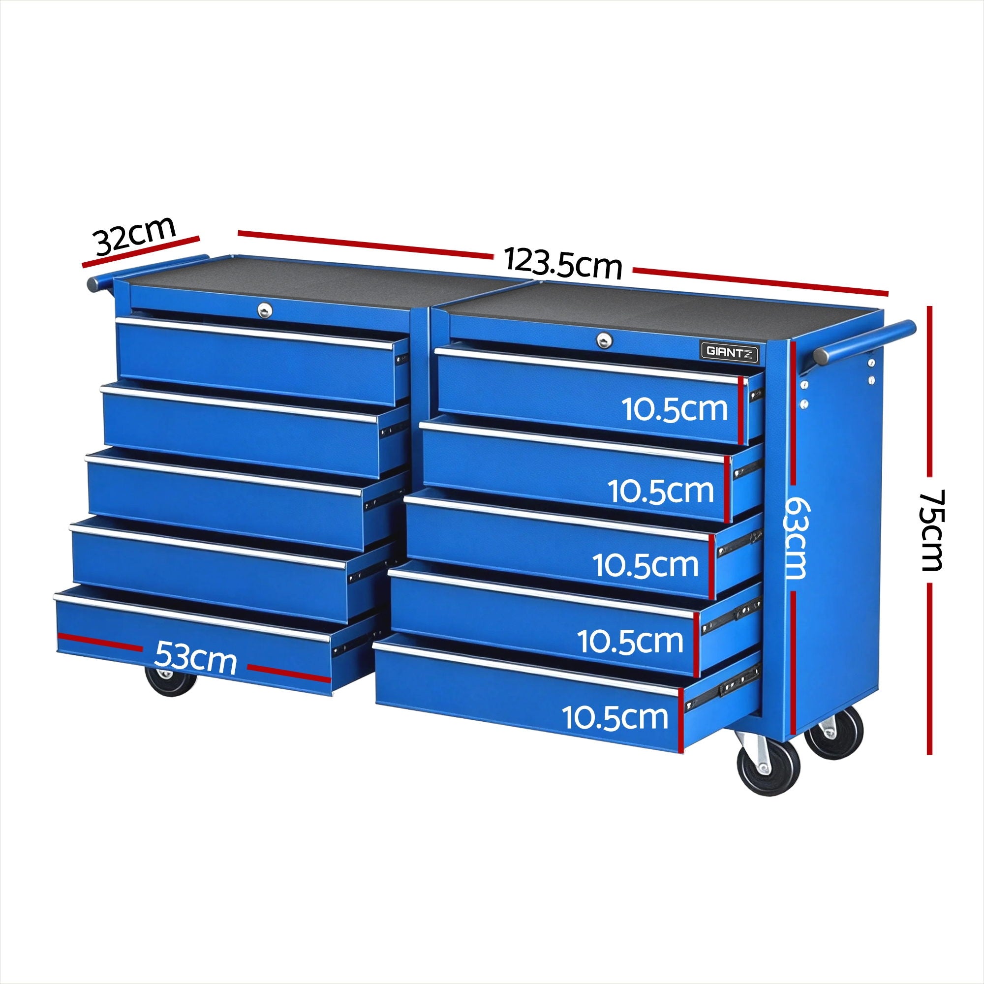 Giantz Tool Chest Trolley 10 Drawers Toolbox Storage Blue-Tools > Tools Storage > Tool Boxes-PEROZ Accessories