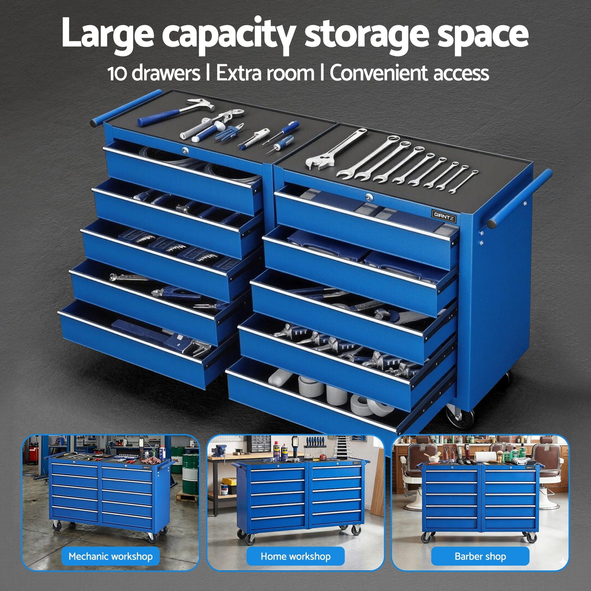 Giantz Tool Chest Trolley 10 Drawers Toolbox Storage Blue-Tools > Tools Storage > Tool Boxes-PEROZ Accessories