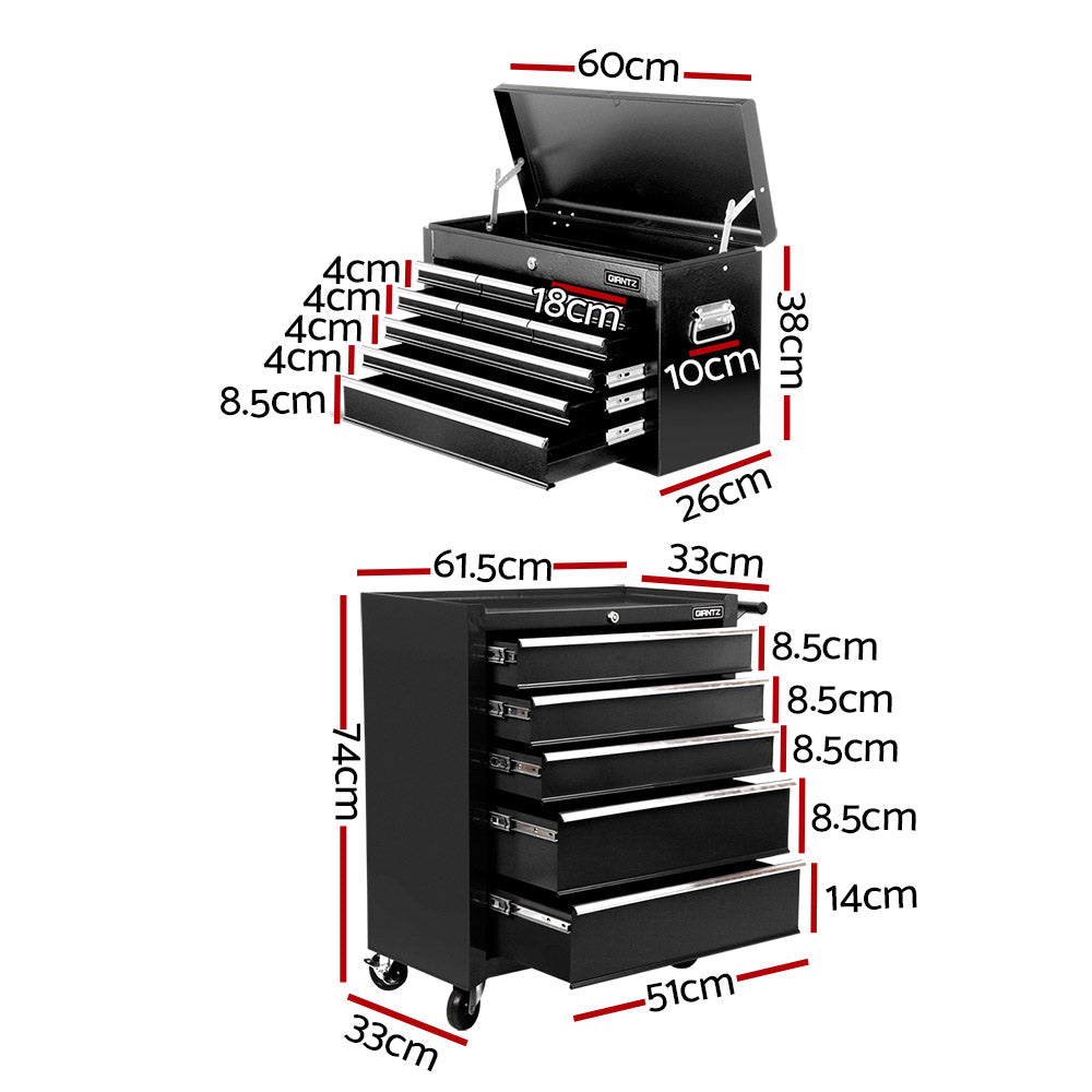 Giantz 14 Drawer Tool Box Cabinet Chest Mechanic Garage Storage Trolley Black-Tools &gt; Tools Storage &gt; Tool Cabinets-PEROZ Accessories