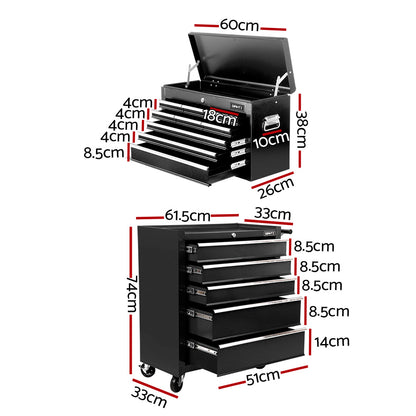 Giantz 14 Drawer Tool Box Cabinet Chest Mechanic Garage Storage Trolley Black-Tools &gt; Tools Storage &gt; Tool Cabinets-PEROZ Accessories