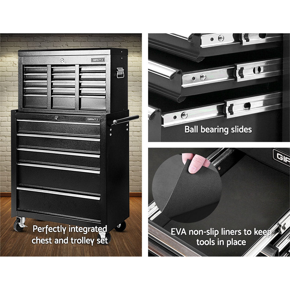 Giantz 14 Drawer Tool Box Cabinet Chest Mechanic Garage Storage Trolley Black-Tools &gt; Tools Storage &gt; Tool Cabinets-PEROZ Accessories
