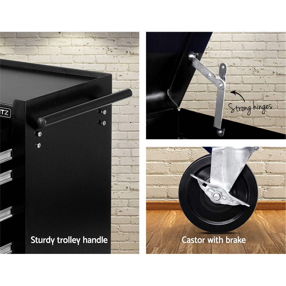 Giantz 14 Drawer Tool Box Cabinet Chest Mechanic Garage Storage Trolley Black-Tools &gt; Tools Storage &gt; Tool Cabinets-PEROZ Accessories