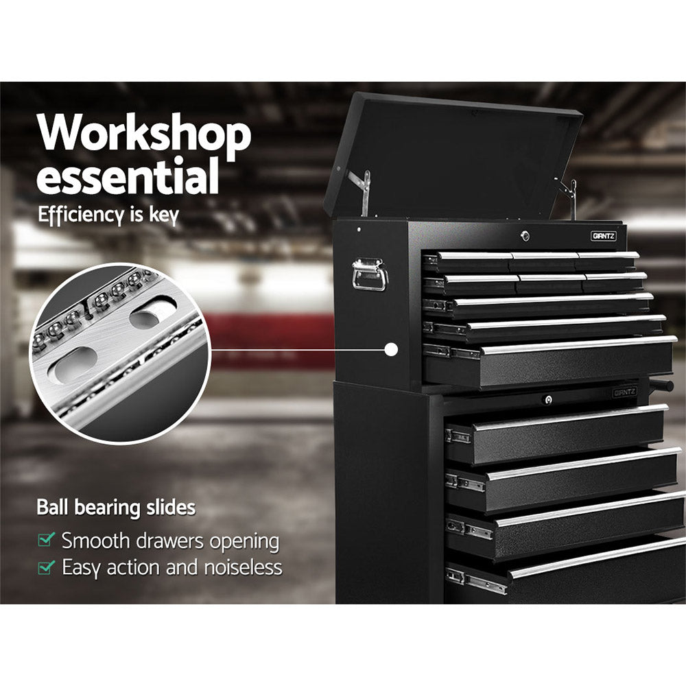 Giantz 14 Drawer Tool Box Cabinet Chest Mechanic Garage Storage Trolley Black-Tools &gt; Tools Storage &gt; Tool Cabinets-PEROZ Accessories