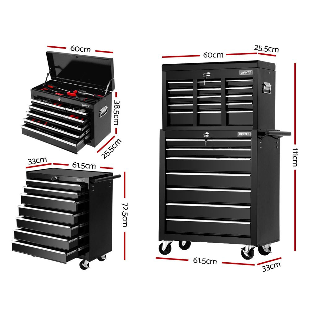 Giantz 16 Drawer Tool Box Cabinet Chest Trolley Toolbox Garage Storage Black-Tools &gt; Tools Storage &gt; Tool Cabinets-PEROZ Accessories