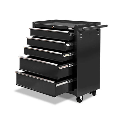 Giantz 5 Drawer Tool Box Cabinet Chest Trolley Box Garage Storage Toolbox Black-Tools &gt; Tools Storage &gt; Tool Cabinets-PEROZ Accessories