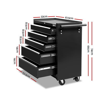 Giantz 5 Drawer Tool Box Cabinet Chest Trolley Box Garage Storage Toolbox Black-Tools &gt; Tools Storage &gt; Tool Cabinets-PEROZ Accessories