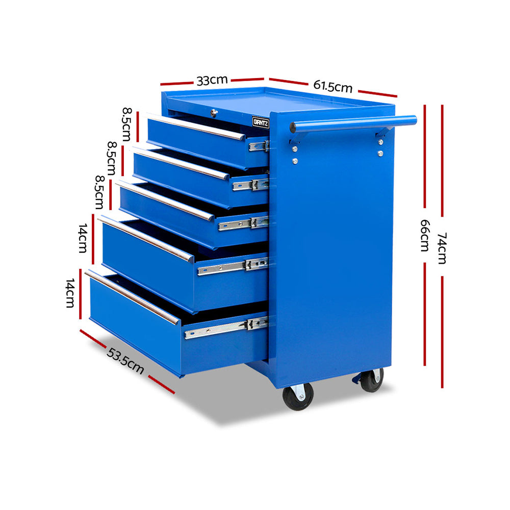 Giantz 5 Drawer Tool Box Cabinet Chest Trolley Box Garage Storage Toolbox Blue-Tools &gt; Tools Storage &gt; Tool Cabinets-PEROZ Accessories