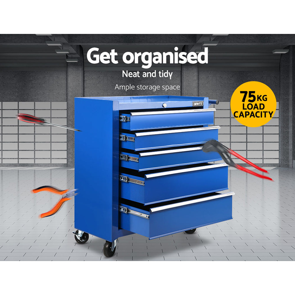 Giantz 5 Drawer Tool Box Cabinet Chest Trolley Box Garage Storage Toolbox Blue-Tools &gt; Tools Storage &gt; Tool Cabinets-PEROZ Accessories