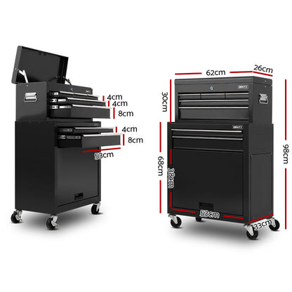 Giantz 7 Drawer Tool Box Cabinet Chest Trolley Toolbox Garage Storage Black-Tools &gt; Tools Storage &gt; Tool Cabinets-PEROZ Accessories