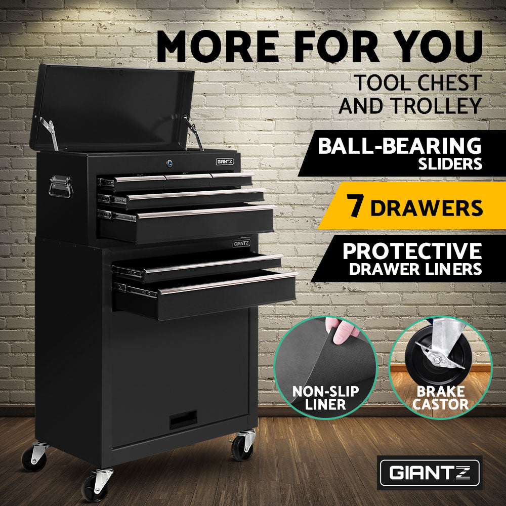 Giantz 7 Drawer Tool Box Cabinet Chest Trolley Toolbox Garage Storage Black-Tools &gt; Tools Storage &gt; Tool Cabinets-PEROZ Accessories