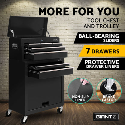 Giantz 7 Drawer Tool Box Cabinet Chest Trolley Toolbox Garage Storage Black-Tools &gt; Tools Storage &gt; Tool Cabinets-PEROZ Accessories