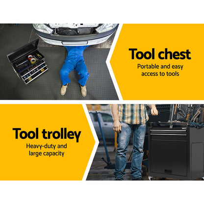 Giantz 7 Drawer Tool Box Cabinet Chest Trolley Toolbox Garage Storage Black-Tools &gt; Tools Storage &gt; Tool Cabinets-PEROZ Accessories