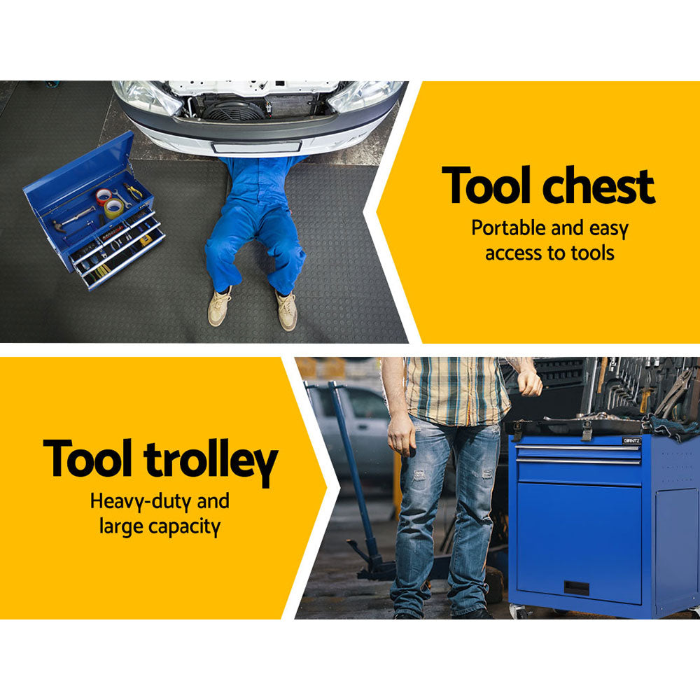 Giantz 7 Drawer Tool Box Cabinet Chest Trolley Toolbox Garage Storage Blue-Tools &gt; Tools Storage &gt; Tool Cabinets-PEROZ Accessories