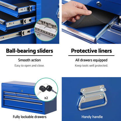 Giantz 7 Drawer Tool Box Cabinet Chest Trolley Toolbox Garage Storage Blue-Tools &gt; Tools Storage &gt; Tool Cabinets-PEROZ Accessories