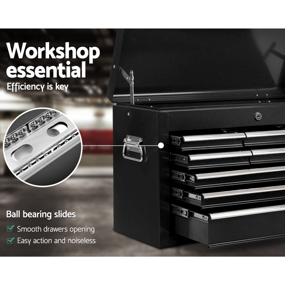 Giantz 9 Drawer Tool Box Cabinet Chest Toolbox Storage Garage Organiser Black-Tools &gt; Tools Storage &gt; Tool Cabinets-PEROZ Accessories