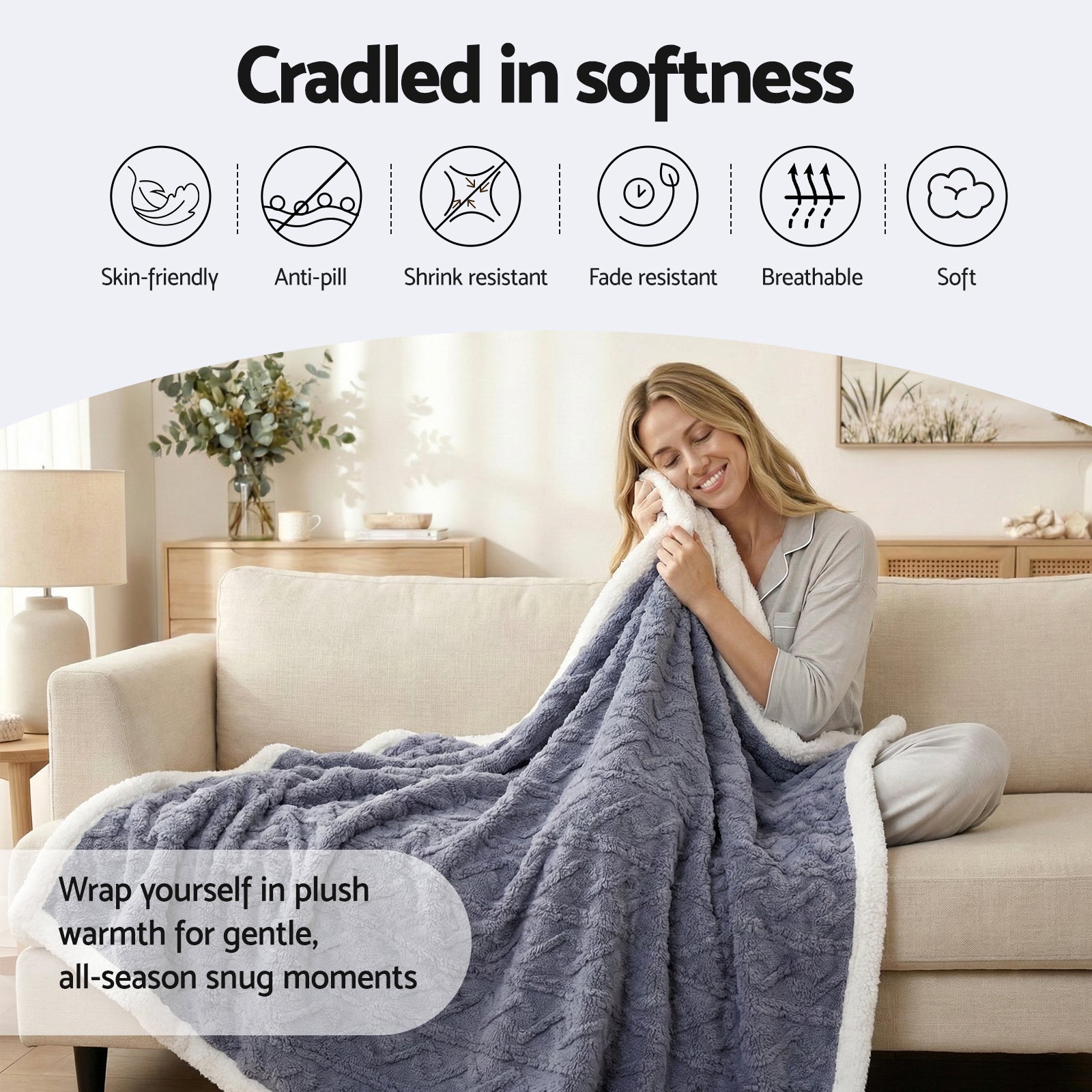 Giselle 203x230cm Throw Blanket Double-Sided Fleece Lightweight For Sofa Couch Bed-Home &amp; Garden > Bedding > Blankets &amp; Throws-PEROZ Accessories