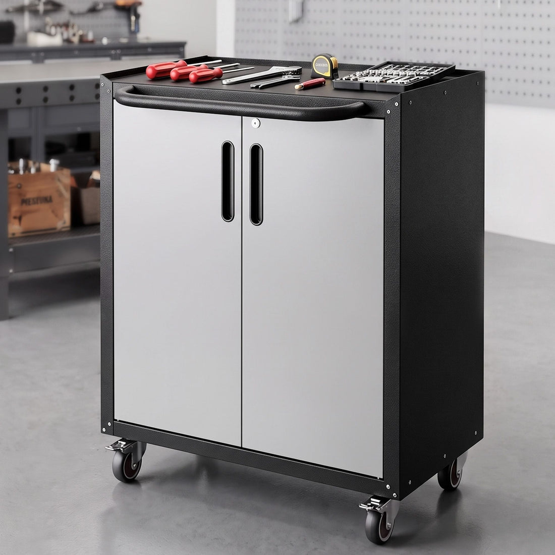 Giantz Rolling Tool Cabinet Heavy-Duty Storage Cabinet Adjustable Shelf Black and Grey-Home &amp; Garden > Storage > Storage Cabinets &amp; Lockers-PEROZ Accessories