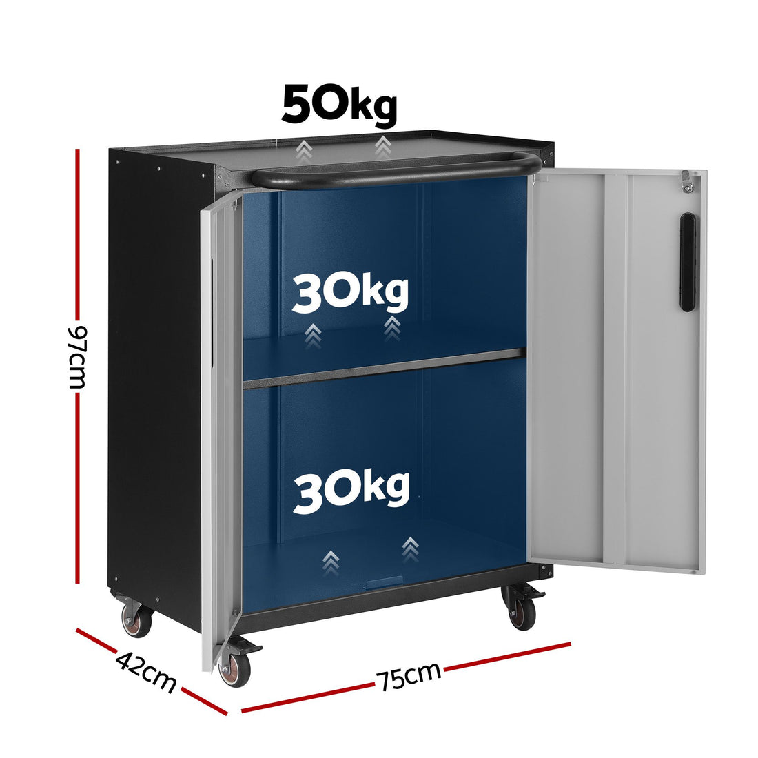 Giantz Rolling Tool Cabinet Heavy-Duty Storage Cabinet Adjustable Shelf Black and Grey-Home &amp; Garden > Storage > Storage Cabinets &amp; Lockers-PEROZ Accessories