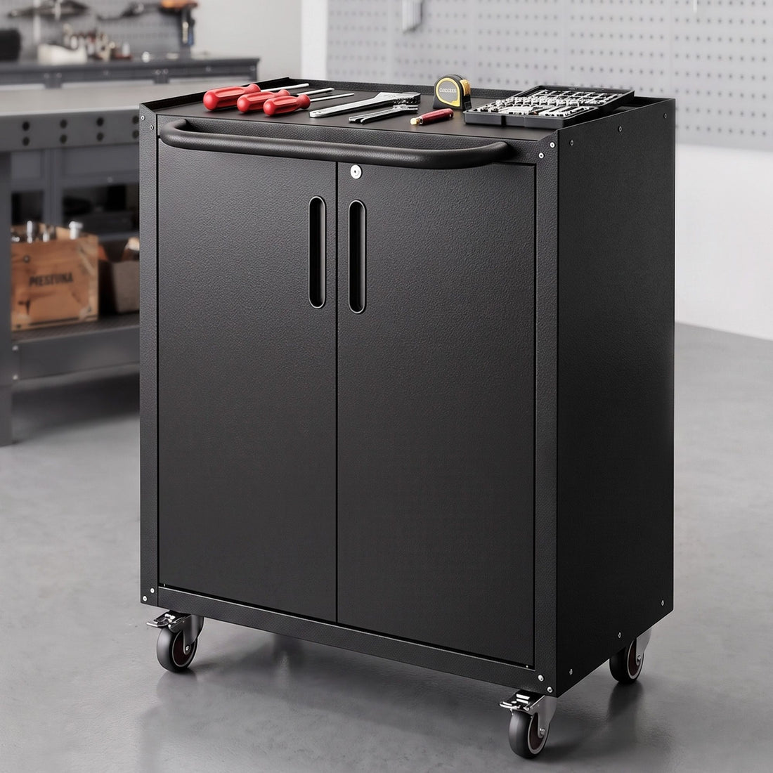Giantz Rolling Tool Cabinet Heavy-Duty Storage Cabinet Adjustable Shelf Black-Home &amp; Garden > Storage > Storage Cabinets &amp; Lockers-PEROZ Accessories
