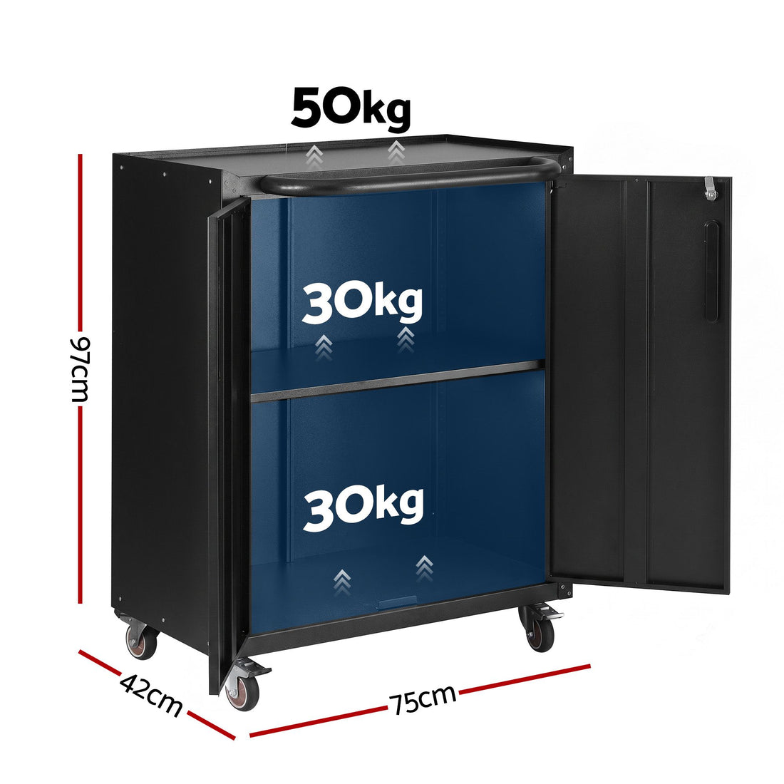 Giantz Rolling Tool Cabinet Heavy-Duty Storage Cabinet Adjustable Shelf Black-Home &amp; Garden > Storage > Storage Cabinets &amp; Lockers-PEROZ Accessories