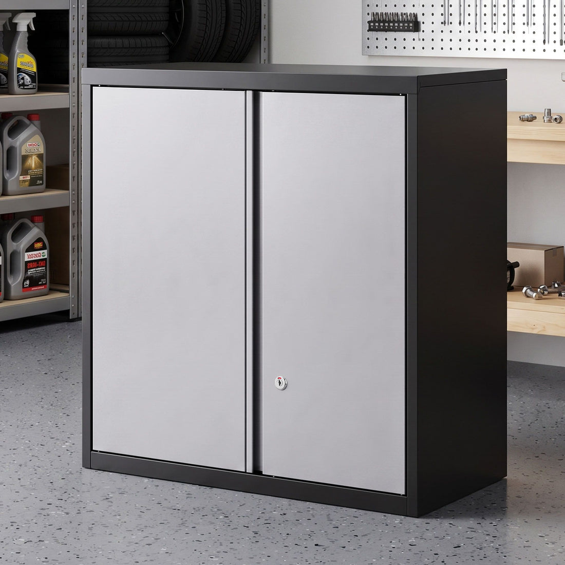 Giantz Steel Tool Cabinet Wall Mount Adjustable Shelf Garage Storage Lockable Black Grey-Home &amp; Garden > Storage > Storage Cabinets &amp; Lockers-PEROZ Accessories