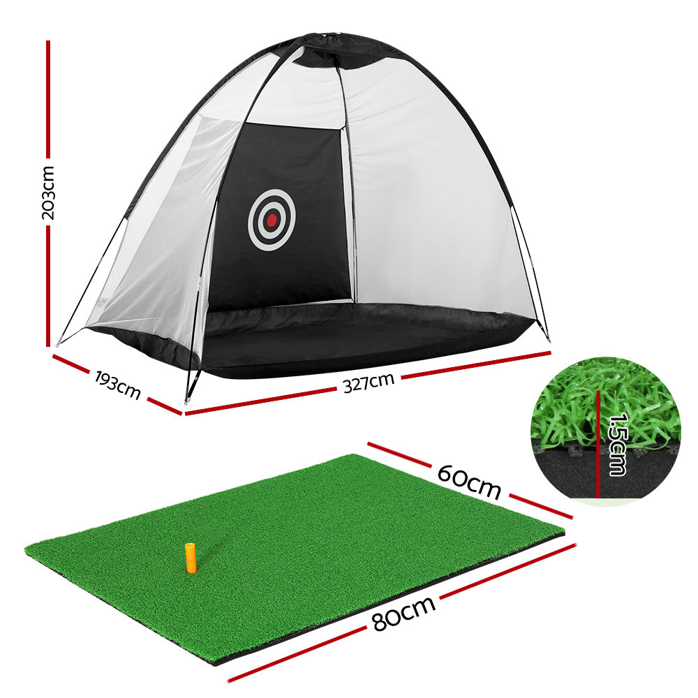 Everfit 3M Golf Practice Net And Training Mat Set Driving Target Black-Sports &amp; Fitness > Golf > Golf Training Aids-PEROZ Accessories