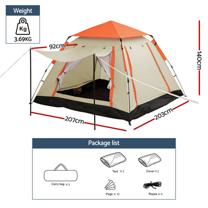 Weisshorn Pop Up Camping Tent 3-4 Person Automatic Tent Instant Setup Waterproof-Outdoor Recreation > Camping > Tents-PEROZ Accessories