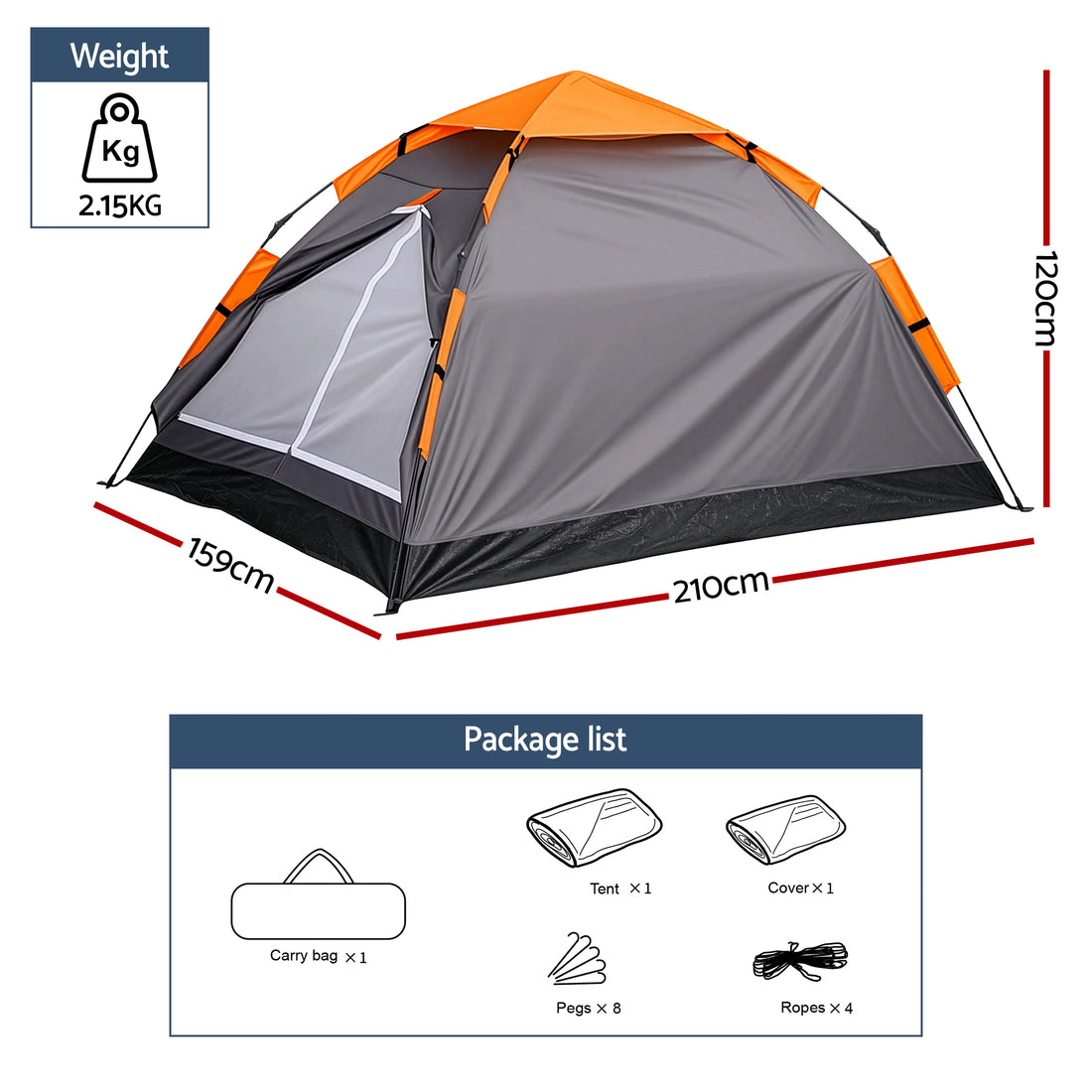 Weisshorn 2 Person Instant Pop Up Camping Tent Automatic Waterproof Hiking Beach-Outdoor Recreation > Camping > Tents-PEROZ Accessories