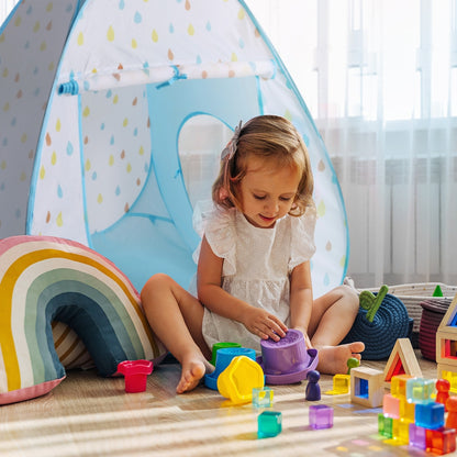 Keezi Kids Play Tent Pop Up Playhouse Ball Pit Tunnel Basketball Hoop Blue-Baby &amp; Kids &gt; Baby &amp; Kid&
