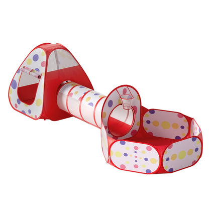 Keezi Kids Playhouse Play Tent Pop Up Teepee Ball Pit Tunnel Basketball Hoop Red-Baby &amp; Kids &gt; Baby &amp; Kid&