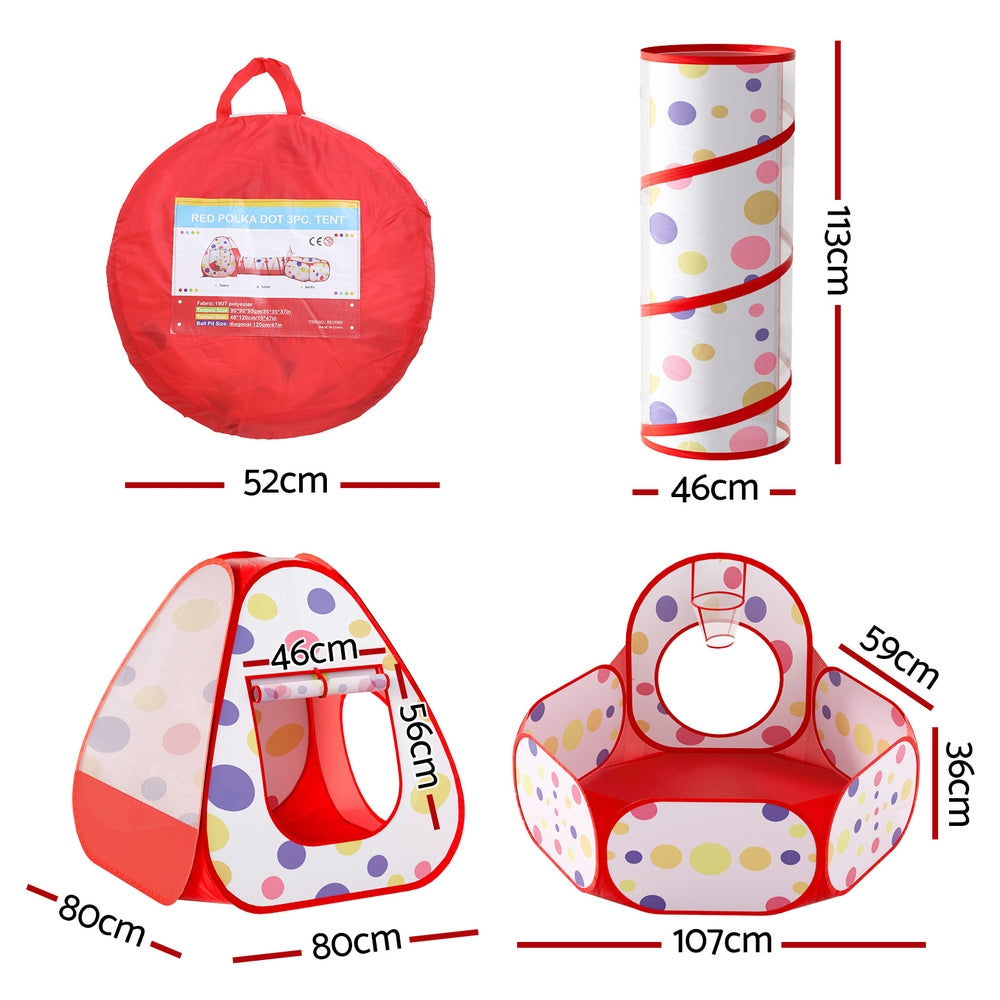 Keezi Kids Playhouse Play Tent Pop Up Teepee Ball Pit Tunnel Basketball Hoop Red-Baby &amp; Kids &gt; Baby &amp; Kid&