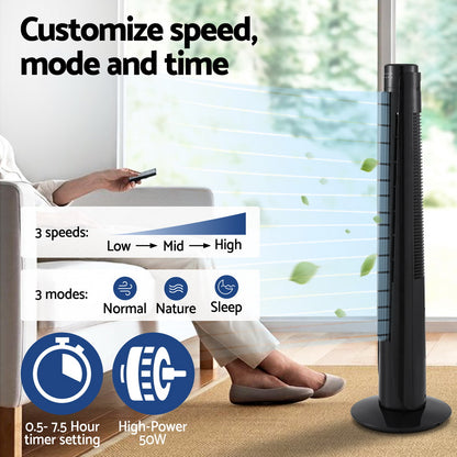 Devanti Tower Fan Oscillating 3 Speeds with Remote 93cm-Appliances &gt; Fans &gt; Ceiling Fans-PEROZ Accessories