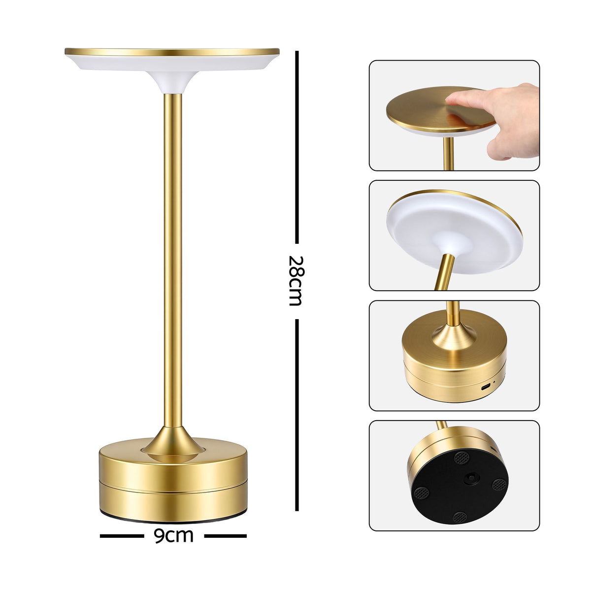 Artiss Gold Touch Table Lamp, Warm to Cool White LED, Dimmable 3000-6000K 24 LEDs, Type-C-Home &amp; Garden > Lighting > Table Lamps-PEROZ Accessories