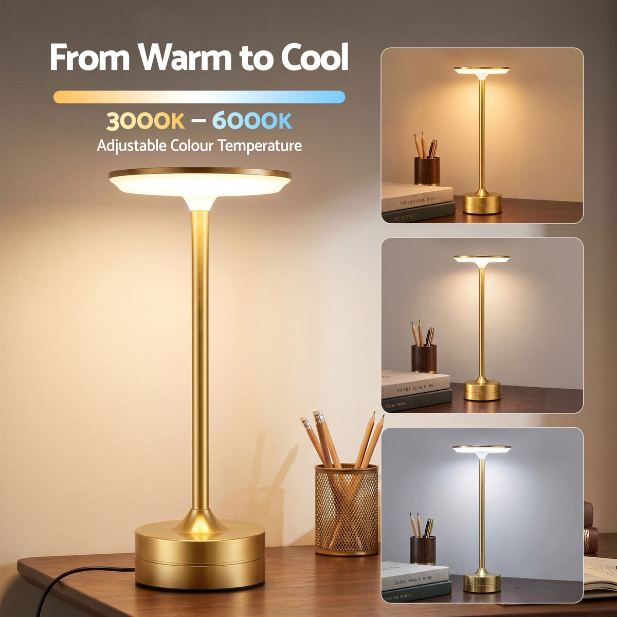 Artiss Gold Touch Table Lamp, Warm to Cool White LED, Dimmable 3000-6000K 24 LEDs, Type-C-Home &amp; Garden > Lighting > Table Lamps-PEROZ Accessories