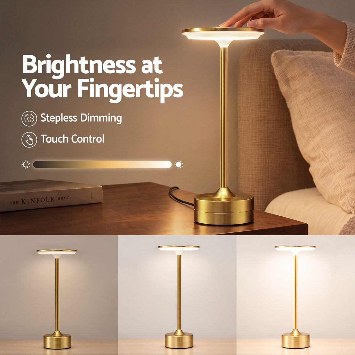 Artiss Gold Touch Table Lamp, Warm to Cool White LED, Dimmable 3000-6000K 24 LEDs, Type-C-Home &amp; Garden > Lighting > Table Lamps-PEROZ Accessories