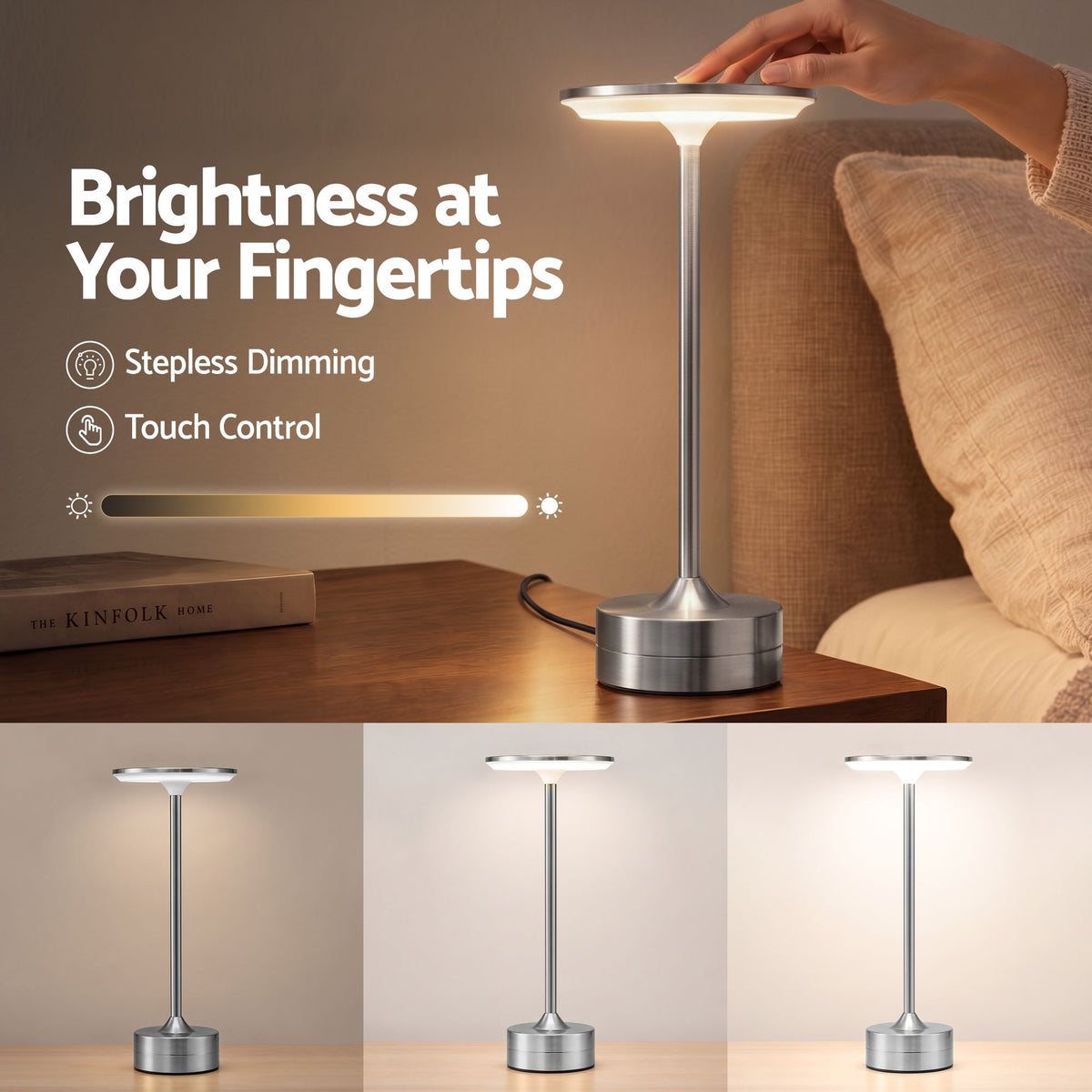 Artiss Silver Touch Table Lamp, Warm to Cool White LED, Dimmable 3000-6000K 24 LEDs, Type-C-Home &amp; Garden > Lighting > Table Lamps-PEROZ Accessories