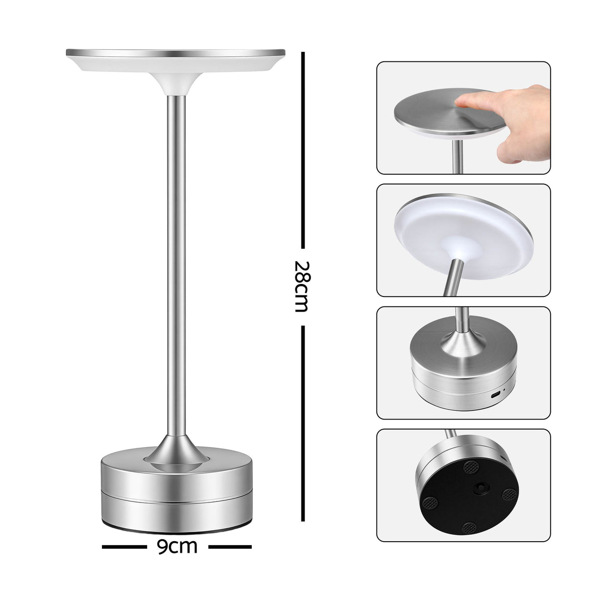 Artiss Silver Touch Table Lamp, Warm to Cool White LED, Dimmable 3000-6000K 24 LEDs, Type-C-Home &amp; Garden > Lighting > Table Lamps-PEROZ Accessories