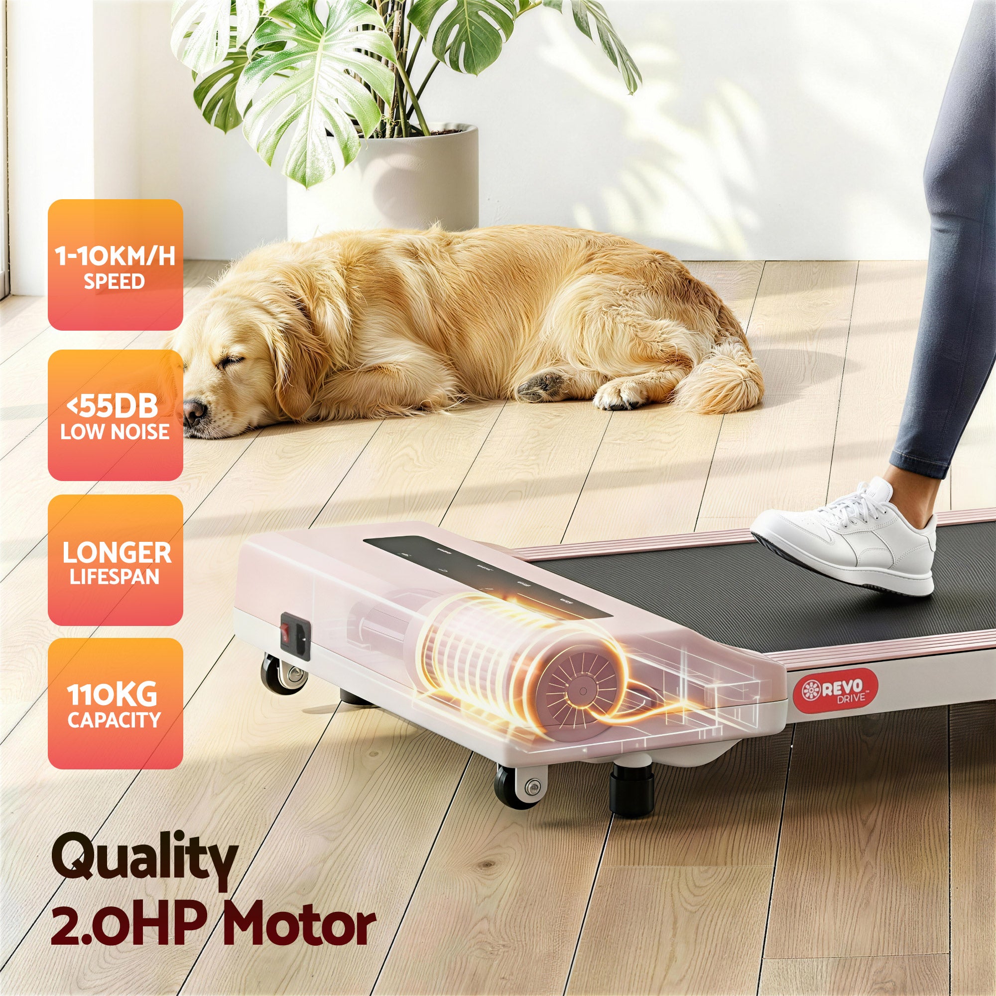 Everfit Treadmill Electric Walking Pad Under Desk Home Gym Fitness 360mm Pink-Walking Pad-PEROZ Accessories