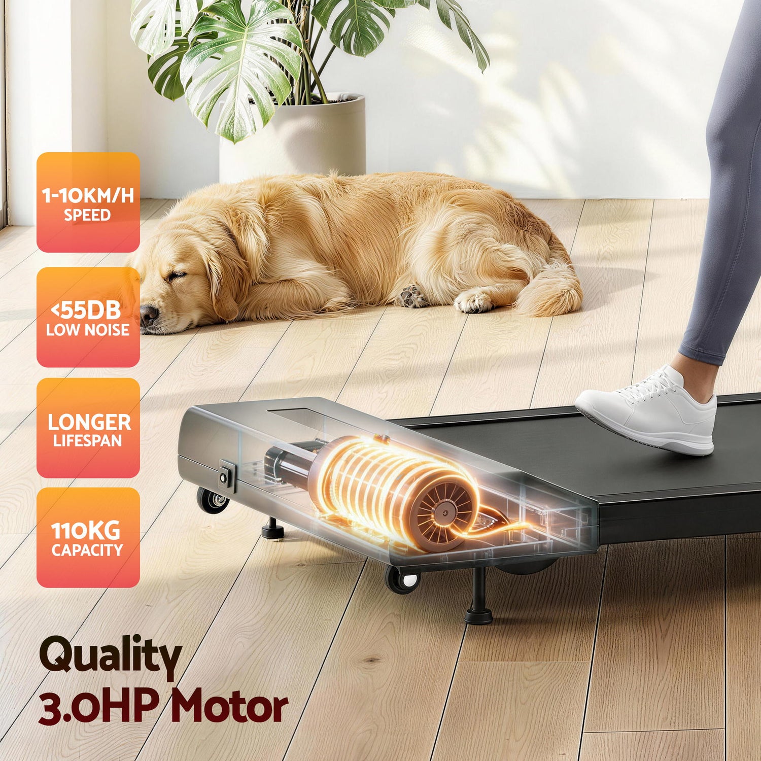 Everfit Treadmill Electric Walking Pad Incline Under Desk Home Gym 380mm Black-Sports &amp; Fitness > Exercise, Gym &amp; Fitness > Treadmills-PEROZ Accessories
