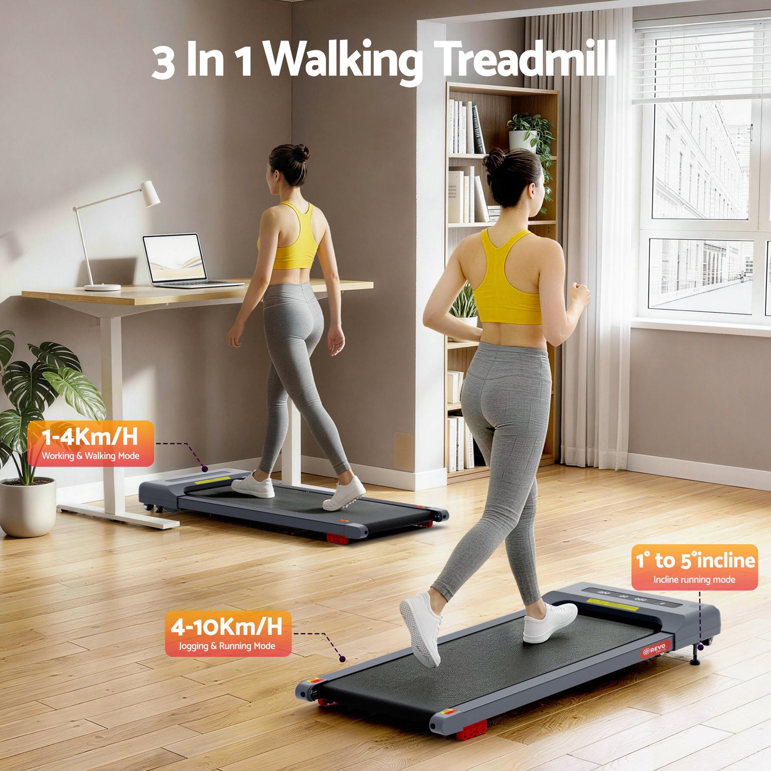 Everfit Treadmill Electric Walking Pad Incline Under Desk Home Gym 380mm Grey-Sports &amp; Fitness > Exercise, Gym &amp; Fitness > Treadmills-PEROZ Accessories