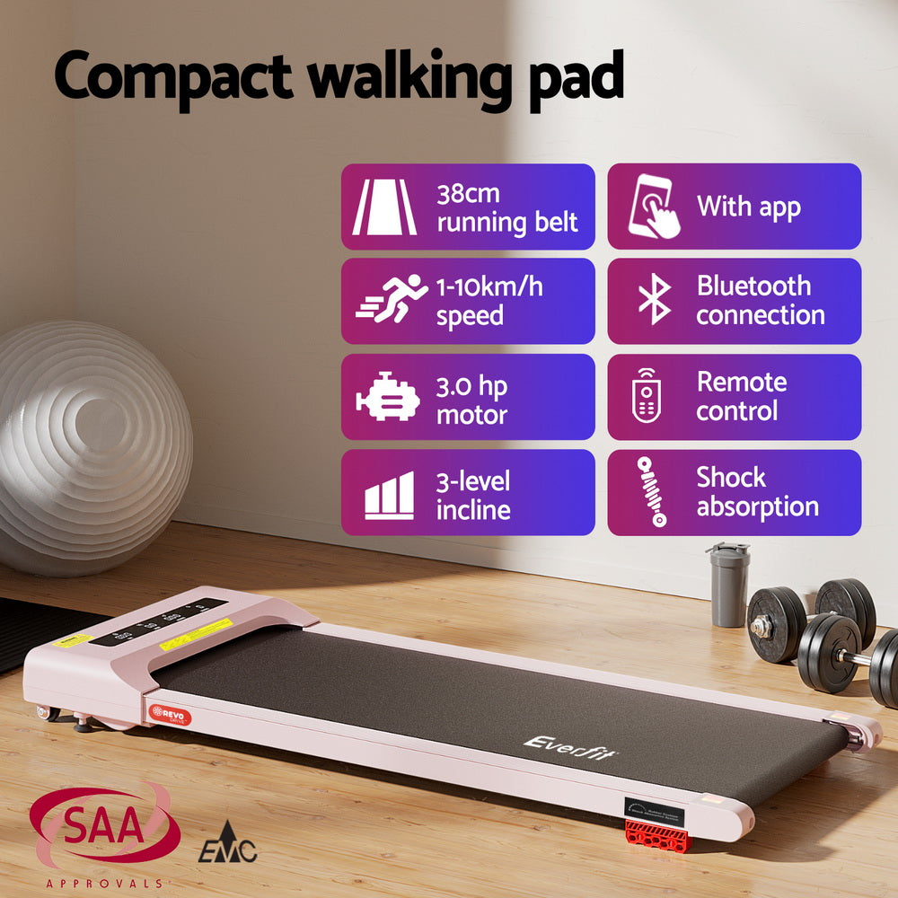 Everfit Treadmill Electric Walking Pad Incline Under Desk Home Gym 380mm Pink-Sports &amp; Fitness &gt; Exercise, Gym &amp; Fitness &gt; Treadmills-PEROZ Accessories