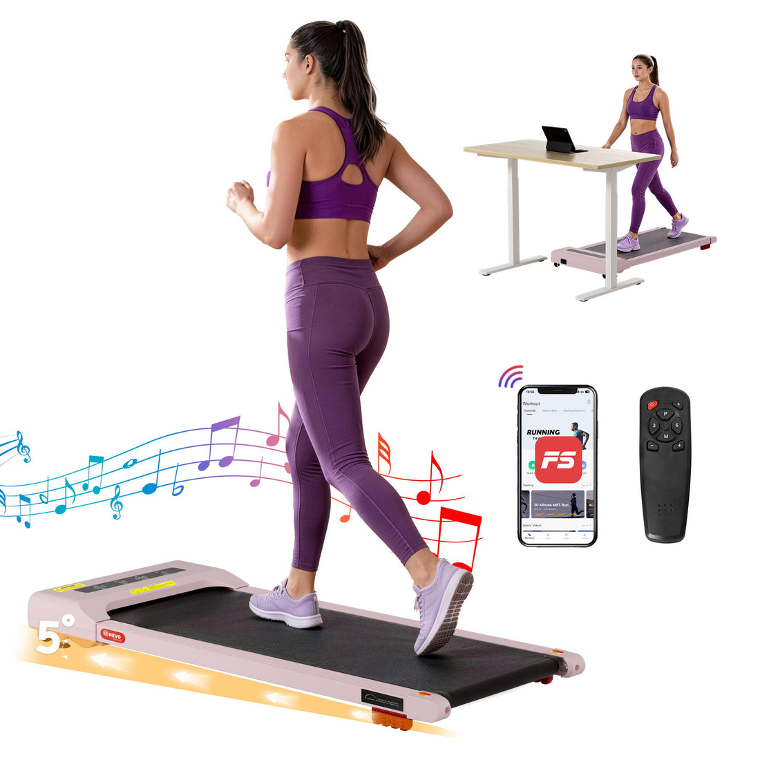 Everfit Treadmill Electric Walking Pad Incline Under Desk Home Gym 380mm Pink-Sports &amp; Fitness > Exercise, Gym &amp; Fitness > Treadmills-PEROZ Accessories