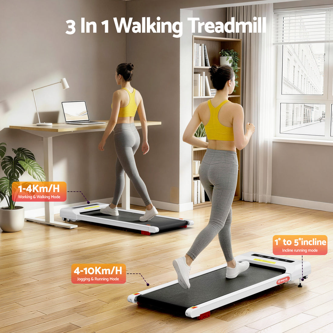 Everfit Treadmill Electric Walking Pad Incline Under Desk Home Gym 380mm White-Sports &amp; Fitness > Exercise, Gym &amp; Fitness > Treadmills-PEROZ Accessories