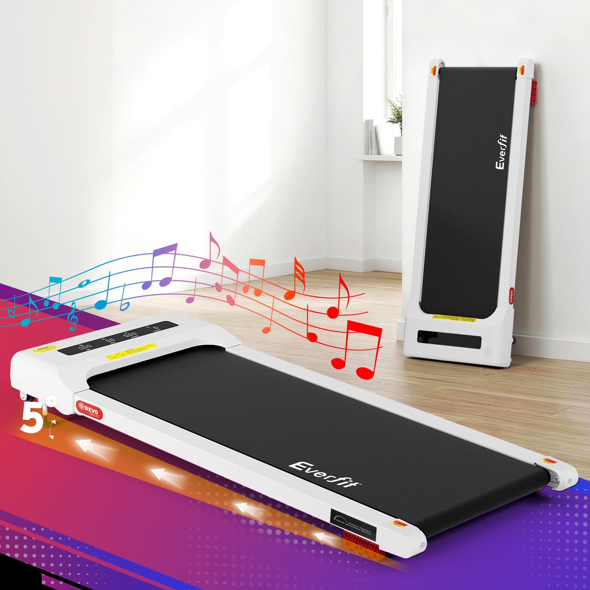 Everfit Treadmill Electric Walking Pad Incline Under Desk Home Gym 380mm White-Sports &amp; Fitness > Exercise, Gym &amp; Fitness > Treadmills-PEROZ Accessories