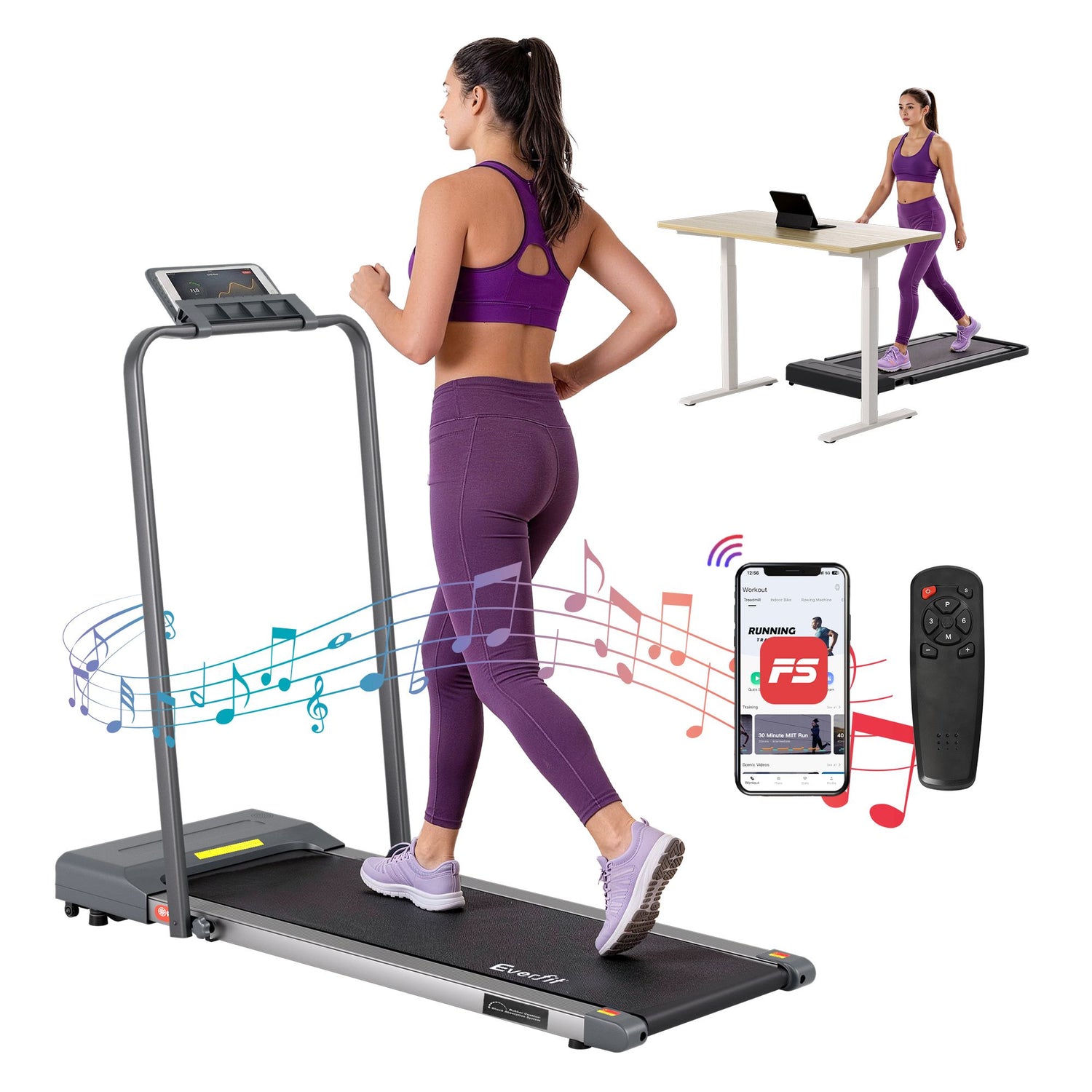 Everfit 2 in 1 Treadmill Electric Walking Pad Under Desk Home Gym Fitness 380mm Grey-Walking Pad-PEROZ Accessories