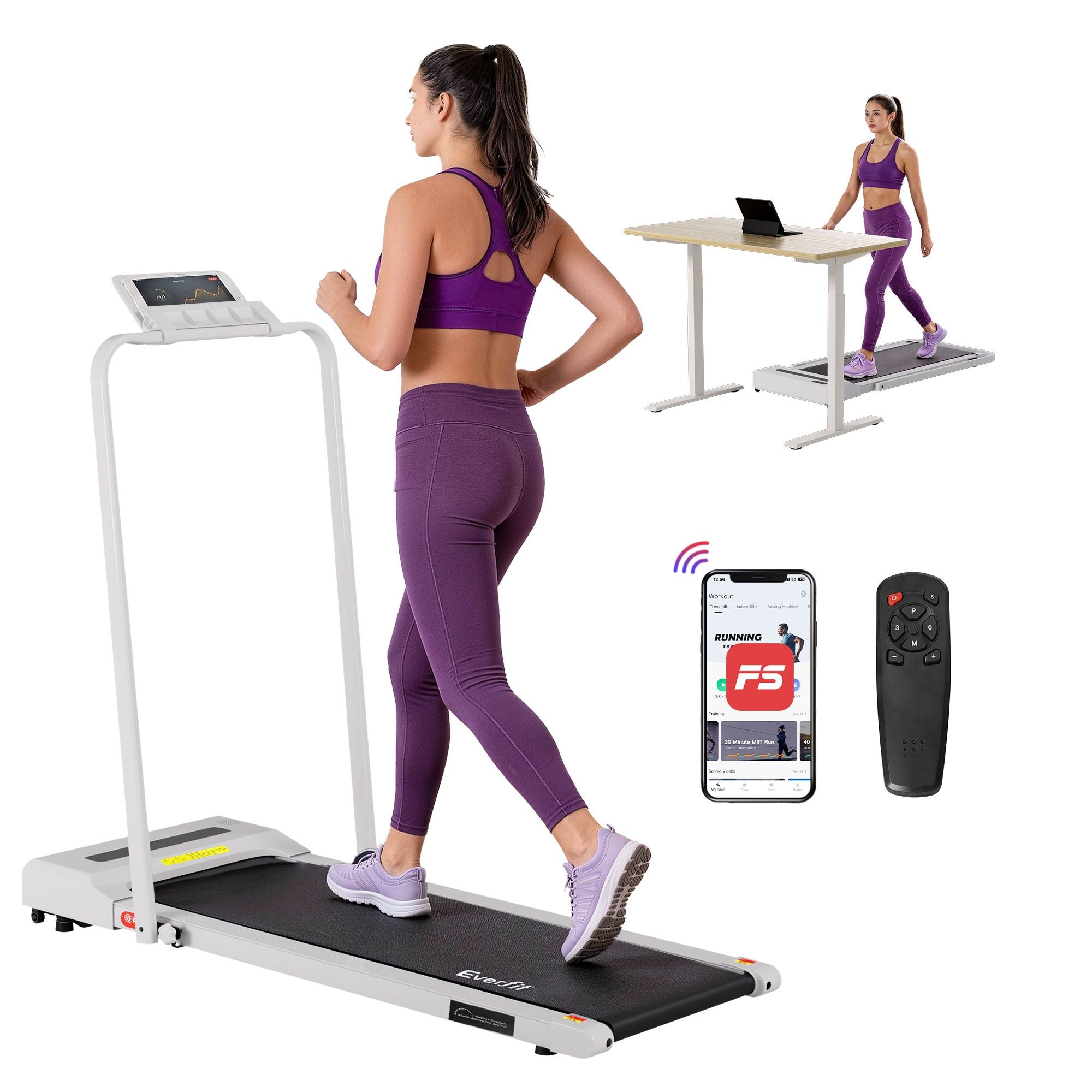 Everfit 2 in 1 Treadmill Electric Walking Pad Under Desk Home Gym Fitness 380mm White-Walking Pad-PEROZ Accessories